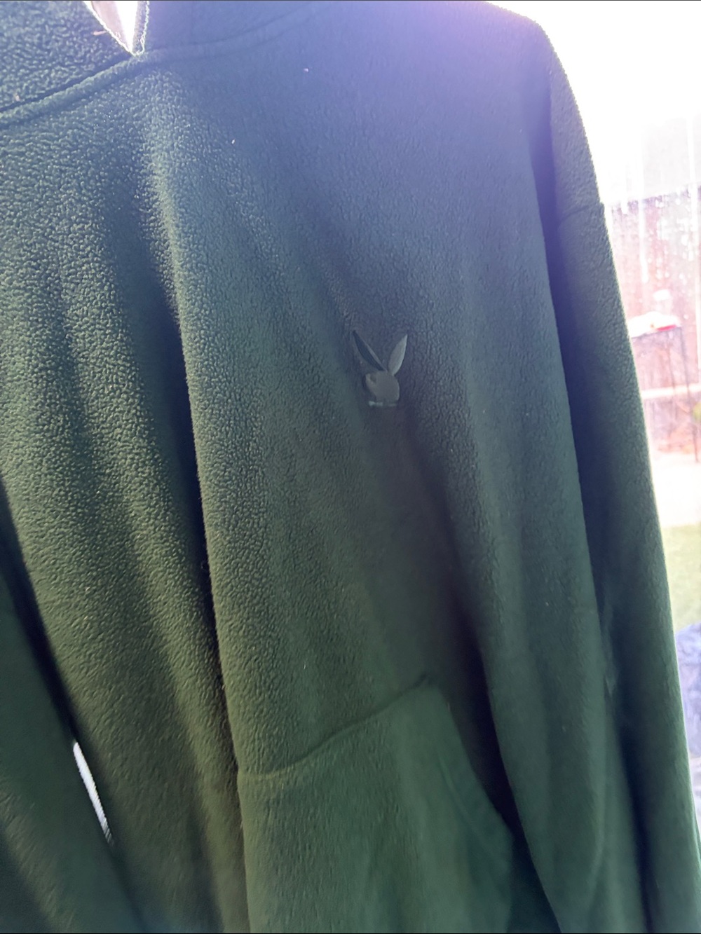 PLAYBOY Forest Green Fleece Hoodie with Subtle Bunny Logo